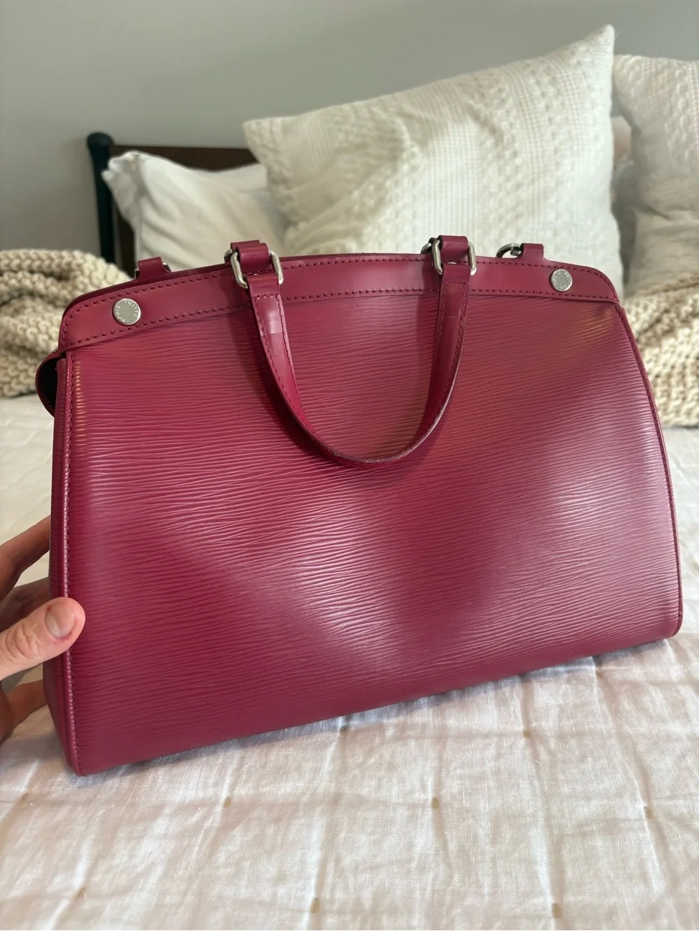 Louis Vuitton Brea MM Burgundy/Pink Epi Leather Satchel with Scarf Accent, VGUC!